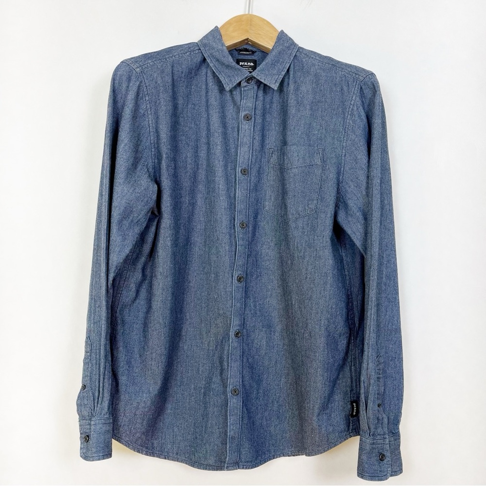 Prana Men’s Indigo Organic Cotton Button Down Shirt Size Medium Standard Fit - Picture 9 of 9